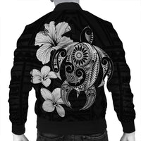 Hibiscus Plumeria Mix Polynesian Turtle Bomber Jacket Gray - AH - Polynesian Pride