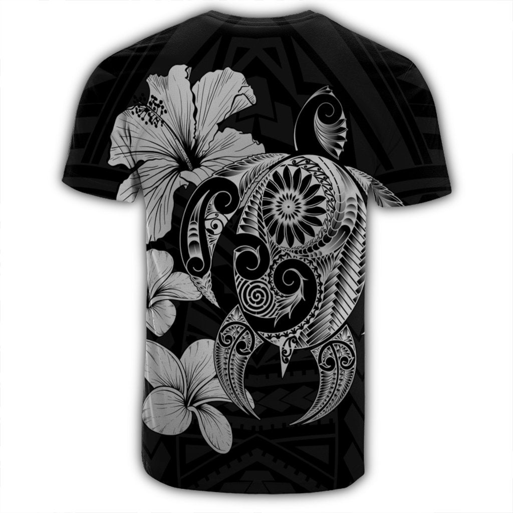 Hibiscus Plumeria Mix Polynesian Turtle T Shirt Gray AH - Polynesian Pride