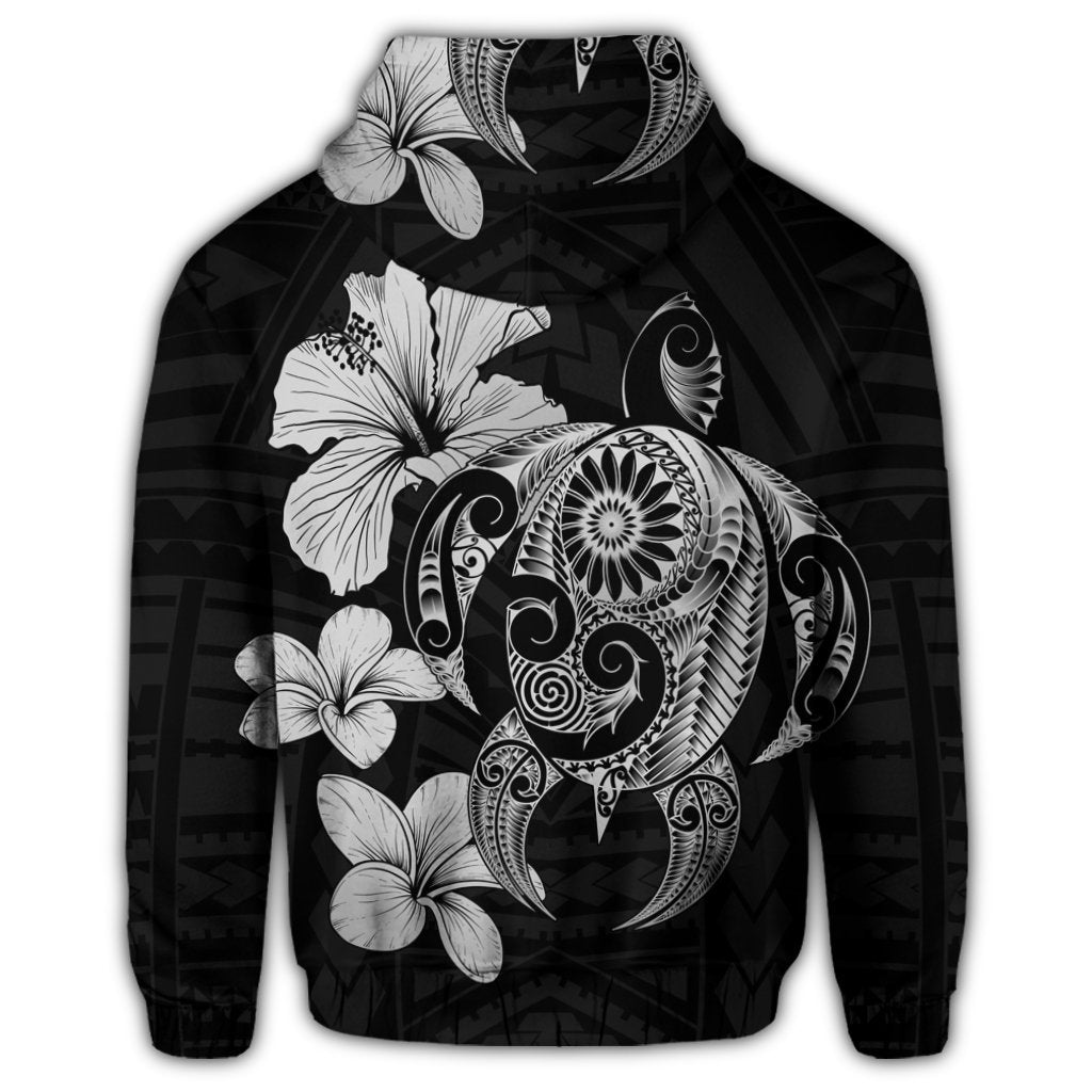 Hibiscus Plumeria Mix Polynesian Turtle Hoodie Gray - Polynesian Pride
