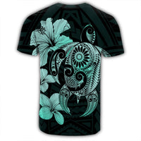Hibiscus Plumeria Mix Polynesian Turtle T Shirt Turquoise AH - Polynesian Pride