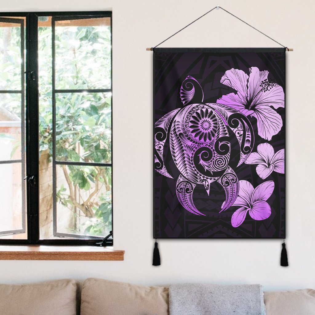 Hibiscus Plumeria Mix Polynesian Turtle Hanging Poster Violet - AH - Polynesian Pride