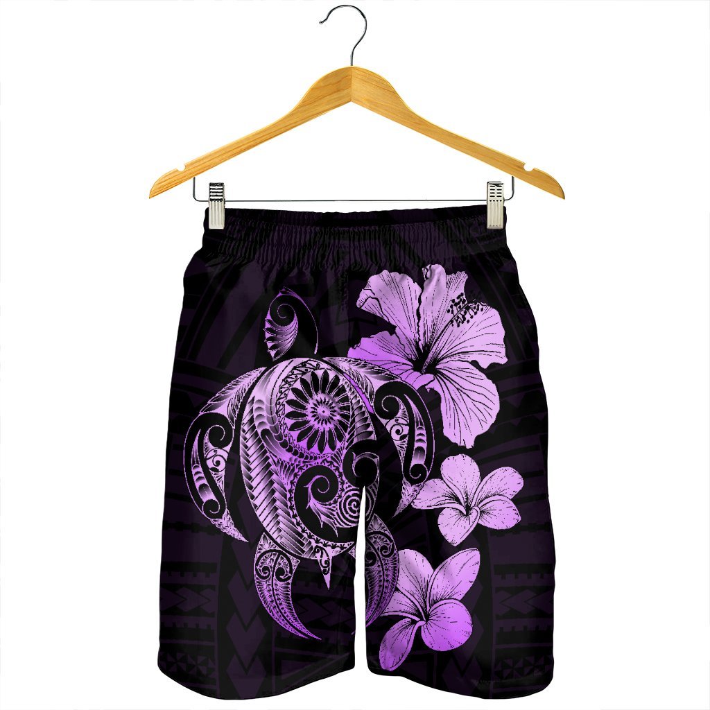 Hibiscus Plumeria Mix Polynesian Turtle Men's Shorts Violet - AH - Polynesian Pride
