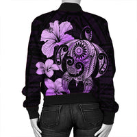 Hibiscus Plumeria Mix Polynesian Turtle Bomber Jacket Violet - AH - Polynesian Pride