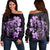 Hibiscus Plumeria Mix Polynesian Turtle Women's Off Shoulder Sweater Violet - AH Black - Polynesian Pride