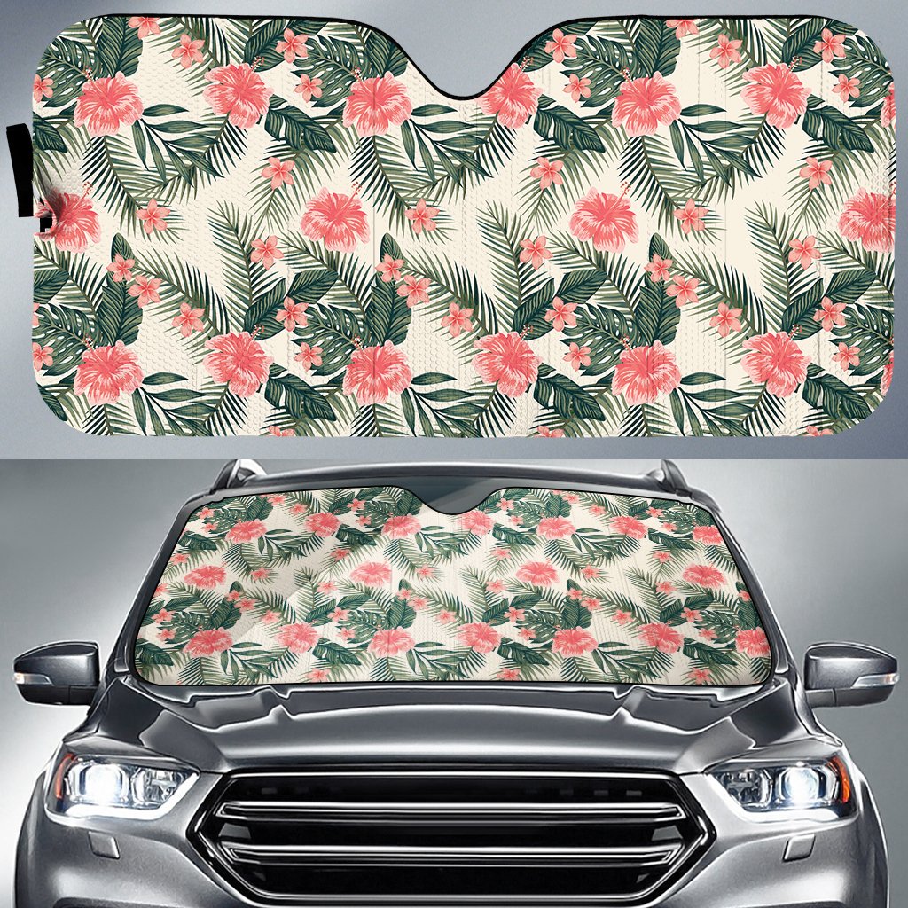 Hibiscus Plumeria Tropical Red Hawaii Car Sun Shade Auto Sun Shade Universal Fit Red - Polynesian Pride