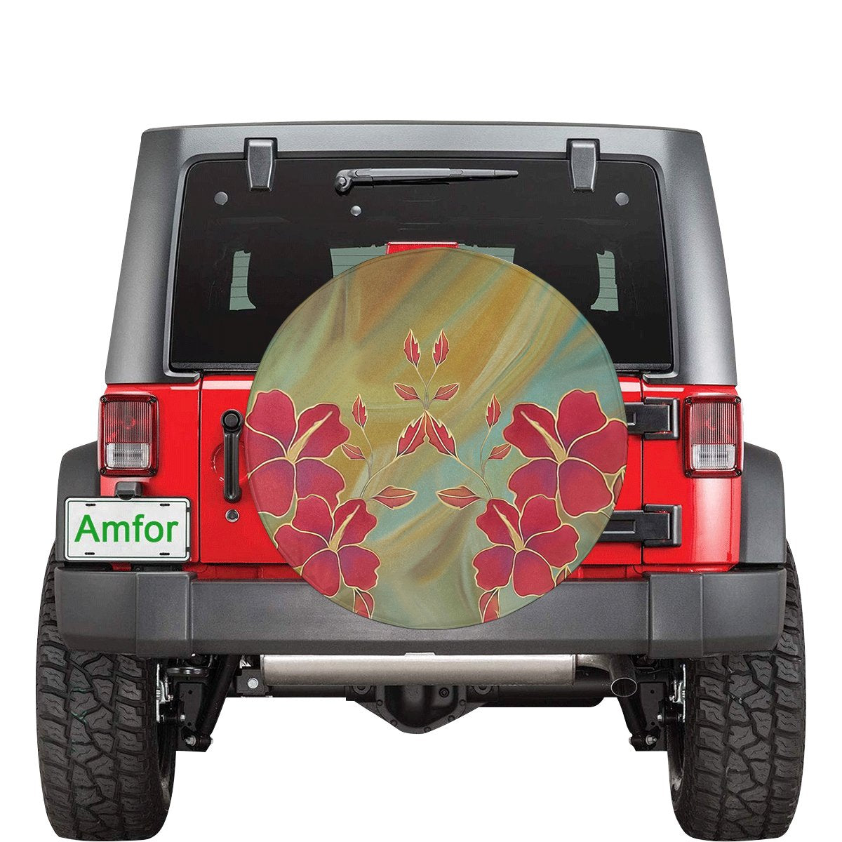 Hibiscus Water Color Spare Tire Cover AH Black - Polynesian Pride