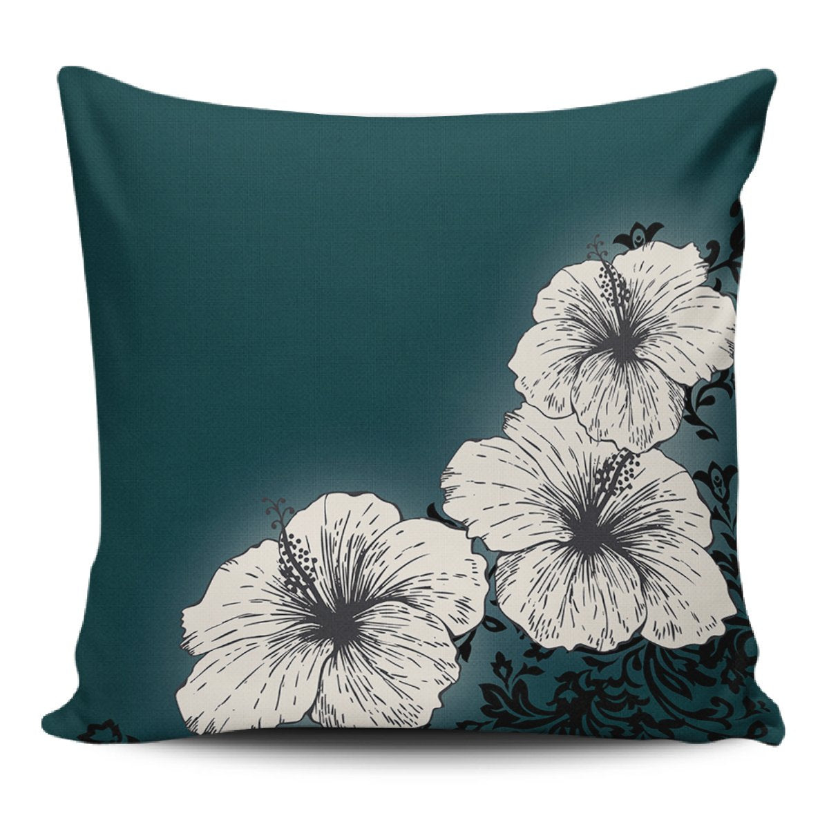 Hibiscus Light White Pillow Covers One Size Zippered Pillow Case 18"x18"(Twin Sides) Black - Polynesian Pride