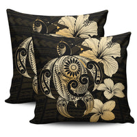 Hibiscus Plumeria Mix Polynesian Gold Turtle Pillow Covers One Size Zippered Pillow Cases 18"x 18" (Twin Sides) (Set of 2) Gold - Polynesian Pride