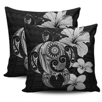 Hibiscus Plumeria Mix Polynesian Gray Turtle Pillow Covers One Size Zippered Pillow Cases 18"x 18" (Twin Sides) (Set of 2) Gray - Polynesian Pride