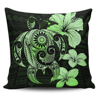Hibiscus Plumeria Mix Polynesian Green Turtle Pillow Covers One Size Zippered Pillow Case 18"x18"(Twin Sides) Green - Polynesian Pride