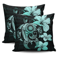 Polynesian Hibiscus Plumeria Turtle Pillow Covers Turquoise One Size 18"x 18" (Twin Sides) (Set of 2) Turquoise - Polynesian Pride