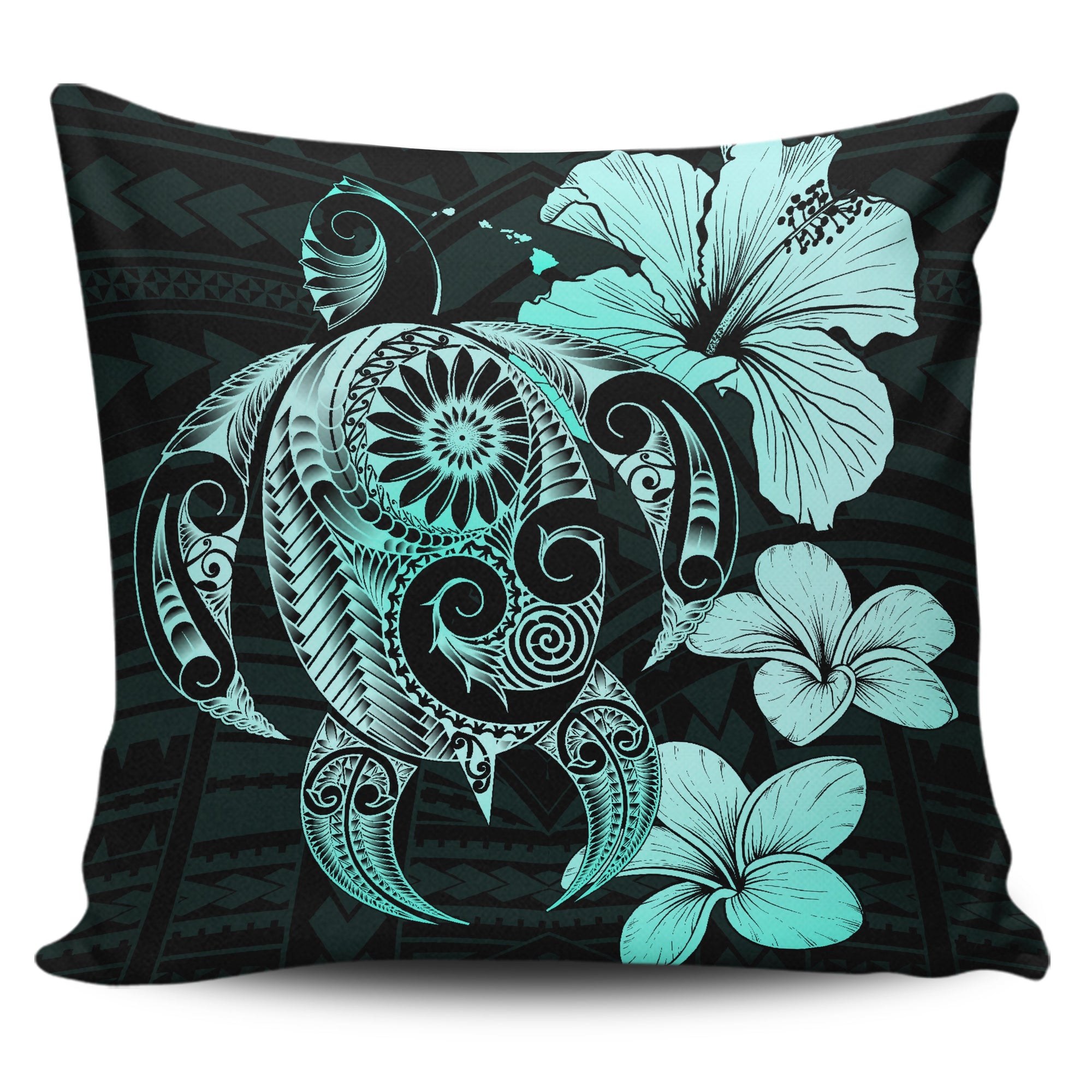 Polynesian Hibiscus Plumeria Turtle Pillow Covers Turquoise One Size 18"x18"(Twin Sides) Turquoise - Polynesian Pride