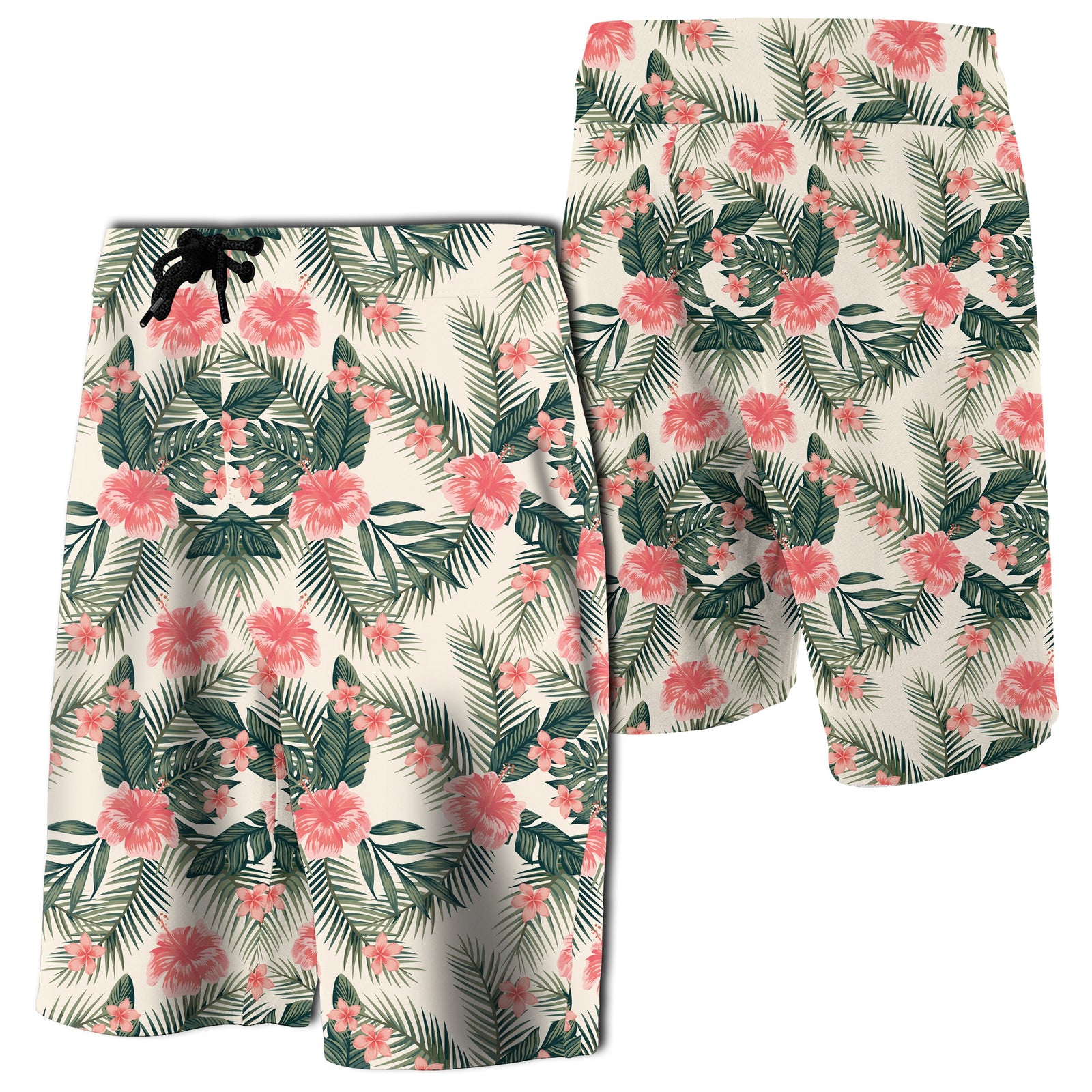 Hibiscus Plumeria Tropical Red Board Shorts Men White - Polynesian Pride
