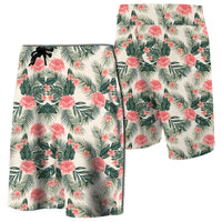 Hibiscus Plumeria Tropical Red Board Shorts Men White - Polynesian Pride