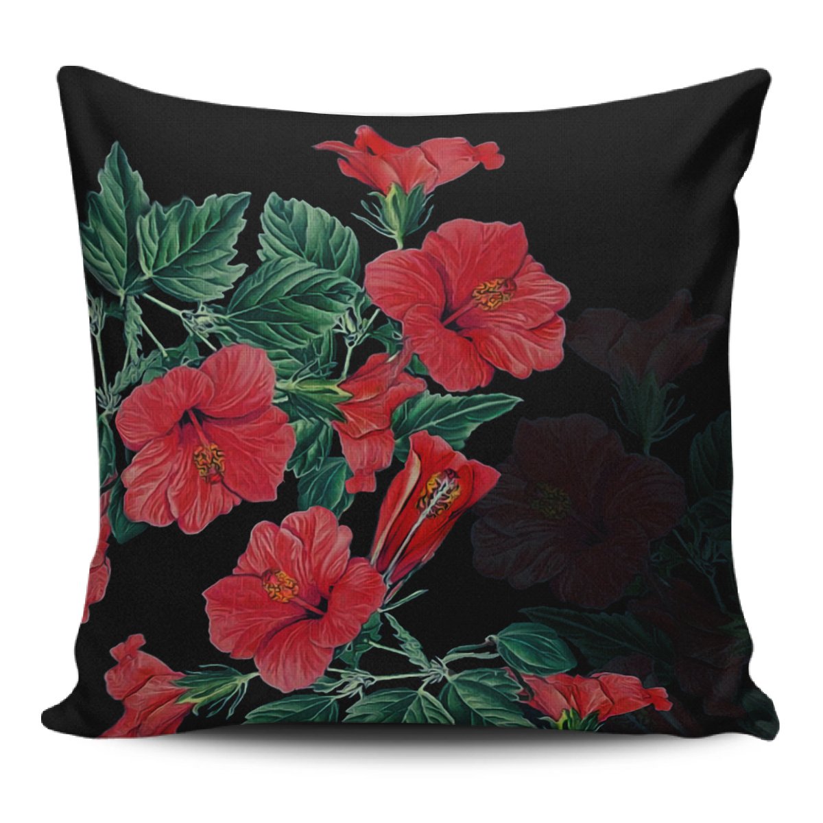 Hibiscus Red Flower Pillow Covers One Size Zippered Pillow Case 18"x18"(Twin Sides) Black - Polynesian Pride