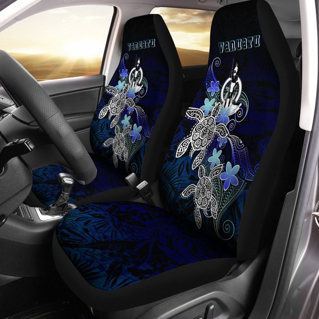 Vanuatu Polynesian Car Seat Covers - Blue Turtle Couple Universal Fit Blue - Polynesian Pride
