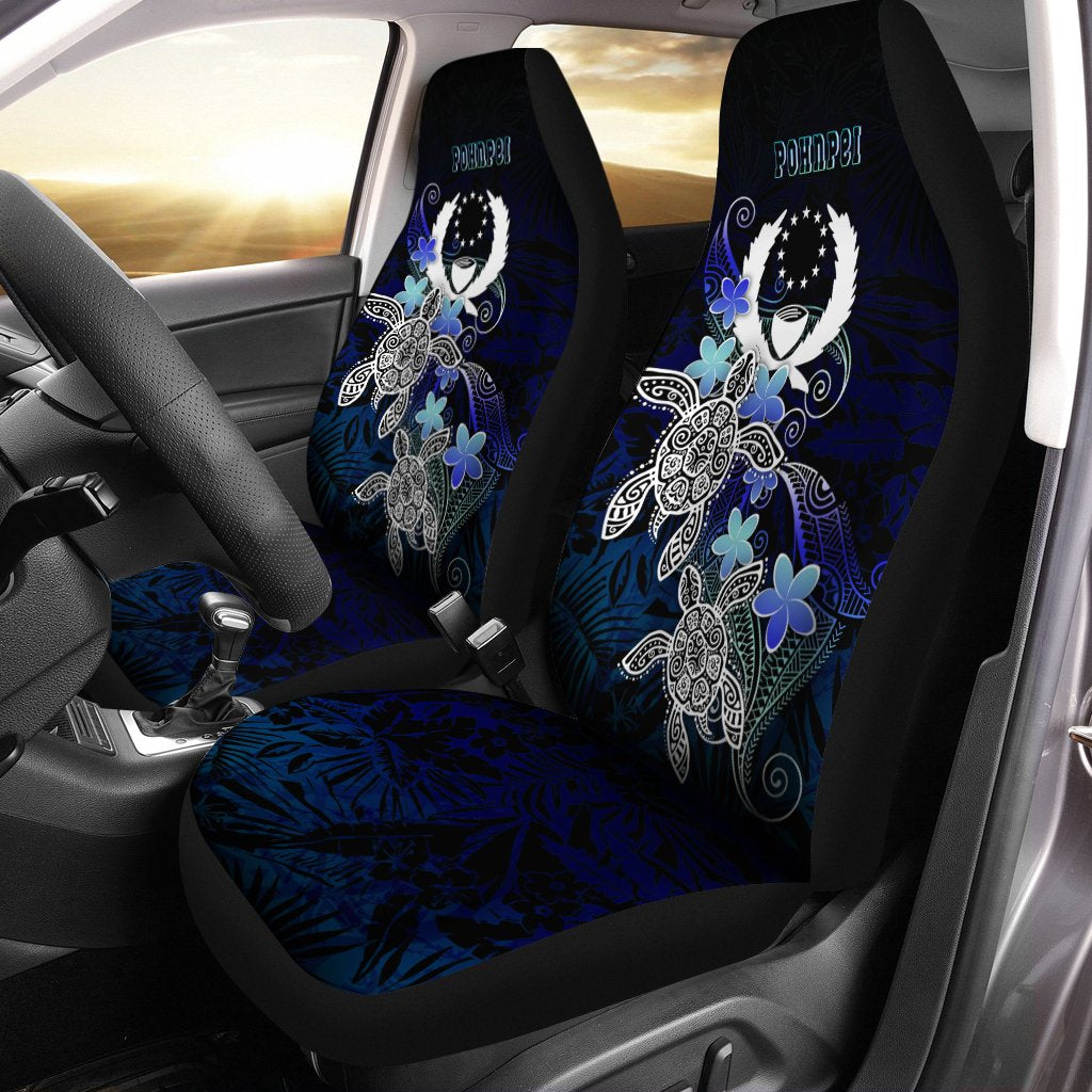 Pohnpei Polynesian Car Seat Covers - Blue Turtle Couple Universal Fit Blue - Polynesian Pride