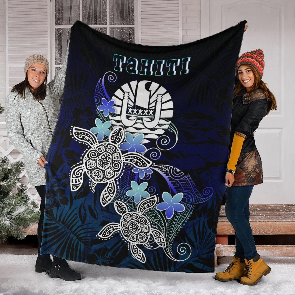 Tahiti Polynesian Premium Blanket - Blue Turtle Couple - Polynesian Pride