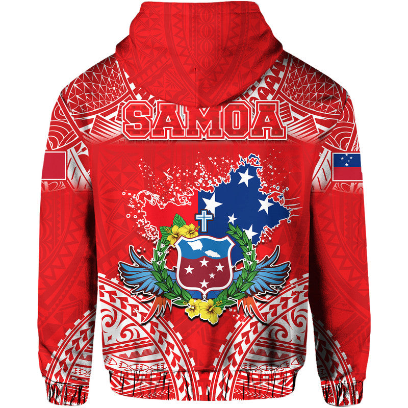 Toa Samoa Polynesian Rugby Hoodie Samoan Flag Red Color LT9 - Polynesian Pride