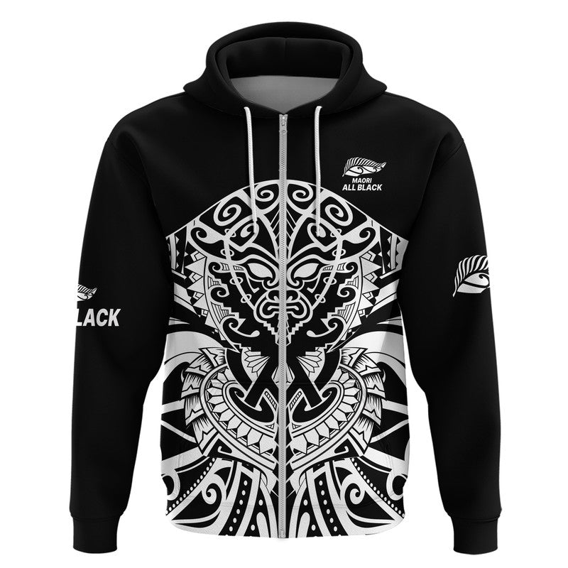 (Custom Text and Number) Aotearoa Silver Fern Rugby Sevens Hoodie Maori Tribal All Black LT9 Zip Hoodie Blue - Polynesian Pride