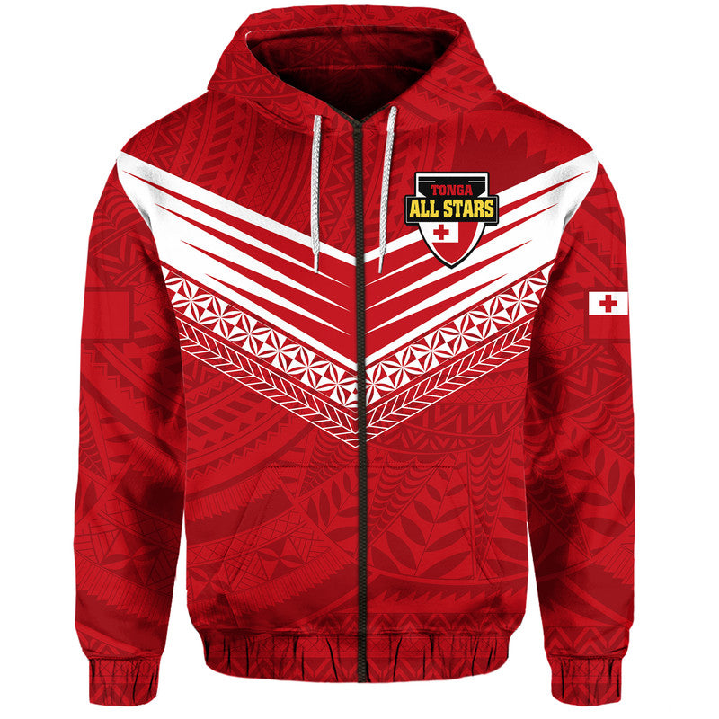 PolynesianPride Tonga Rugby Tongan Kupesi Ngatu Design Hoodie LT9 Zip Hoodie Red - Polynesian Pride