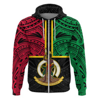 Vanuatu Hoodie Tribal Vanuatu Coat of Arms Flag Style LT9 Zip Hoodie Black - Polynesian Pride