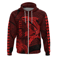 Custom Hawaii Hoodie Shark and Turtle Mix Kakau Red LT9 Zip Hoodie Red - Polynesian Pride