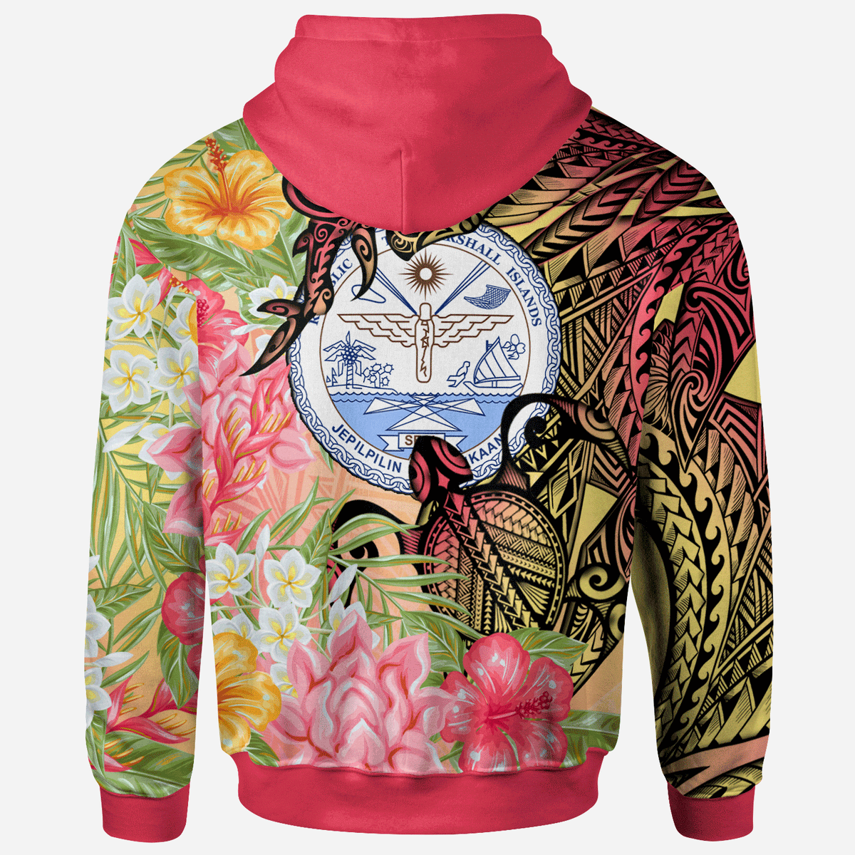 Marshall Islands Hoodie Flowers Tropical With Sea Animals - Polynesian Pride