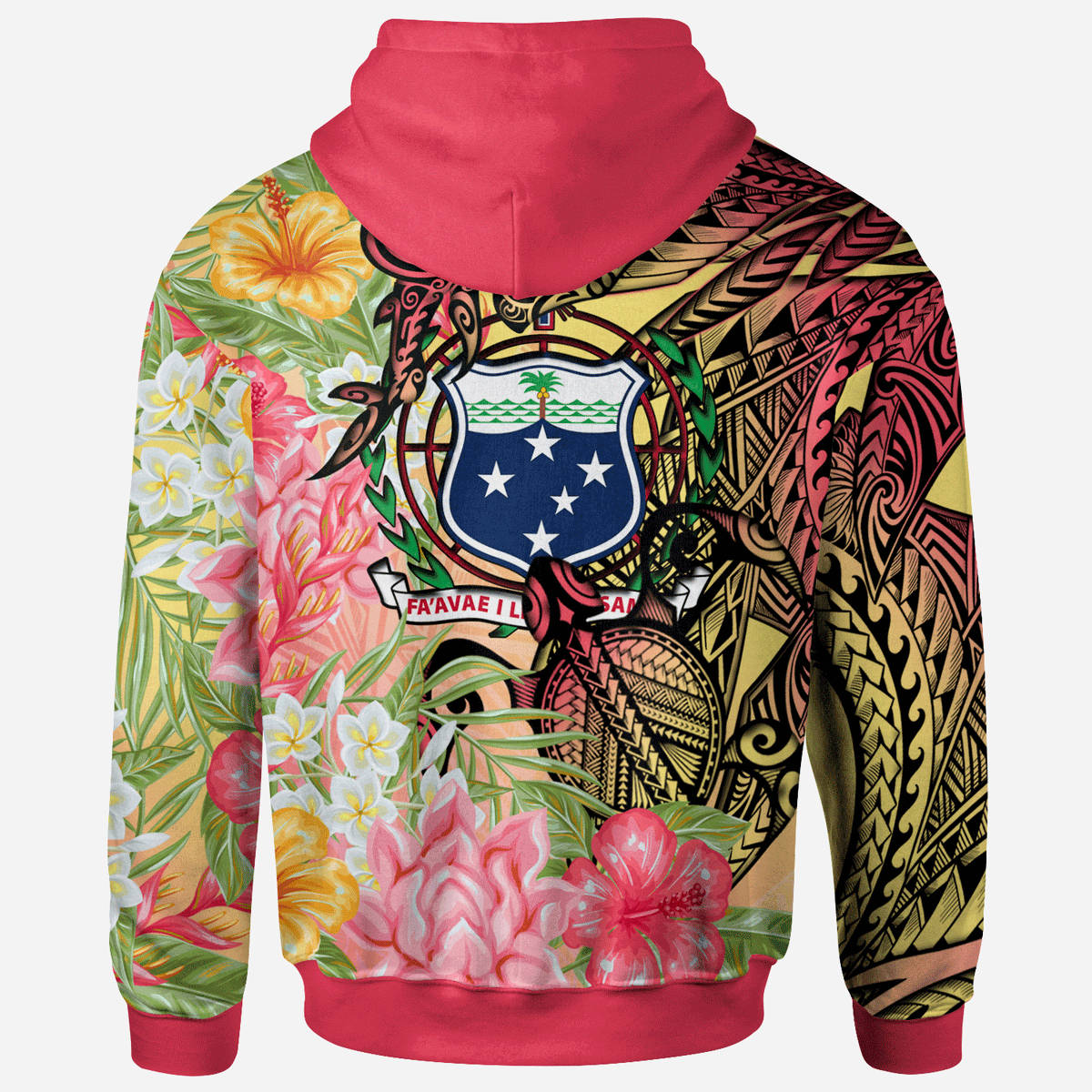 Samoa Hoodie Flowers Tropical With Sea Animals - Polynesian Pride