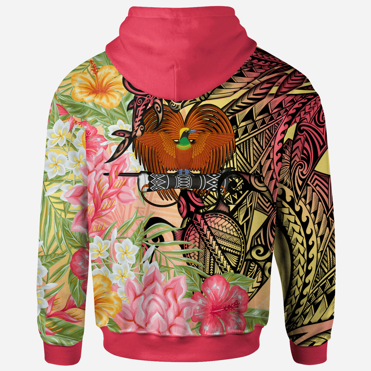 Papua New Guinea Hoodie Flowers Tropical With Sea Animals - Polynesian Pride