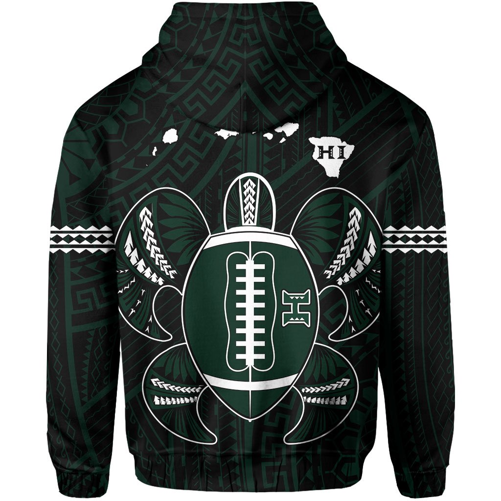 Polynesian Kakau Warrior Turtle American Football Map of Hawaii Custom Hoodie Black - Polynesian Pride