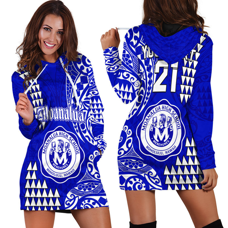 (Custom Personalised) Hawaii Moanalua High School Hoodie Dress Tribal Kakau LT9 Blue - Polynesian Pride