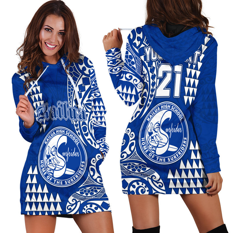 (Custom Personalised) Hawaii Kailua High School Hoodie Dress Tribal Kakau LT9 Blue - Polynesian Pride
