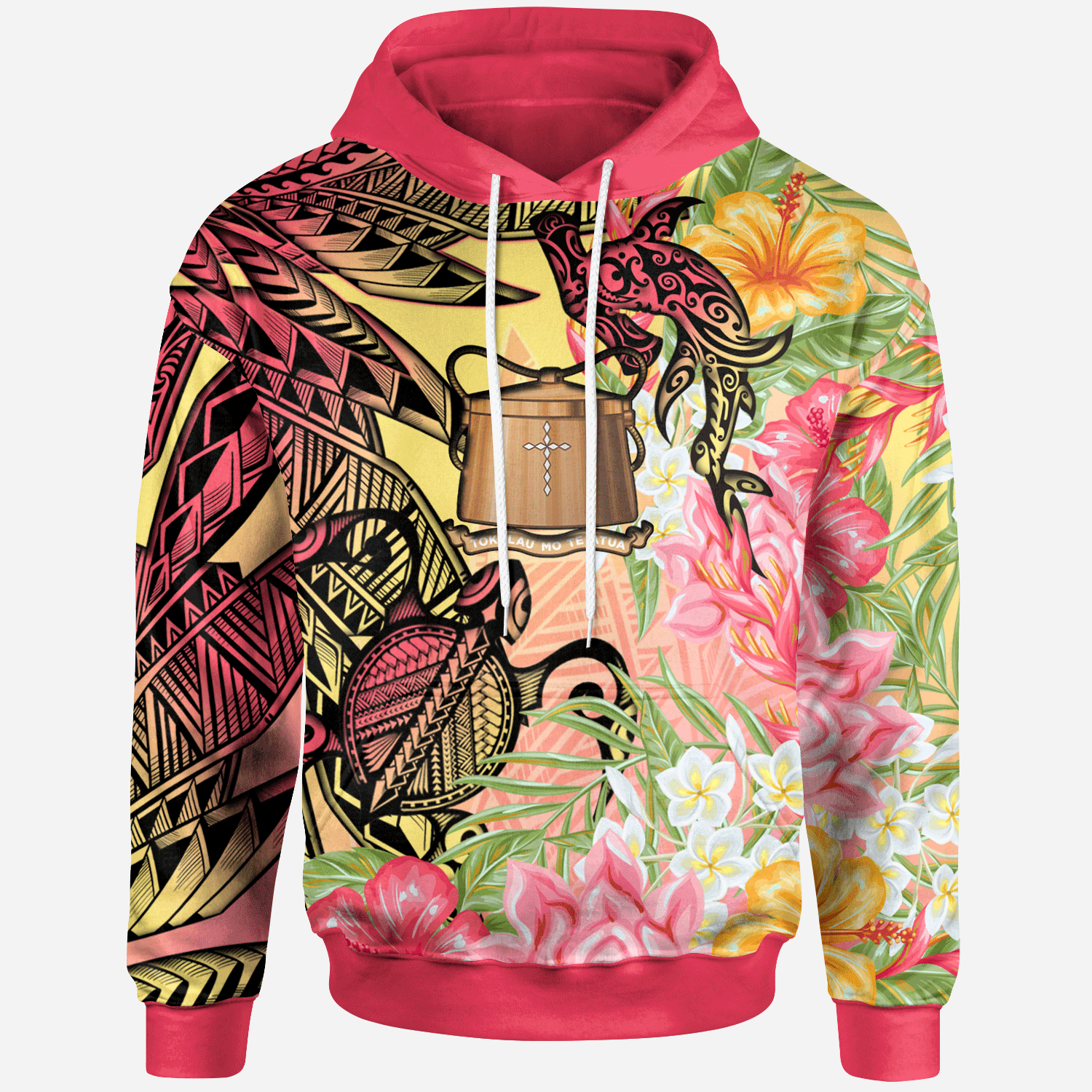 Tokelau Hoodie Flowers Tropical With Sea Animals Unisex Pink - Polynesian Pride