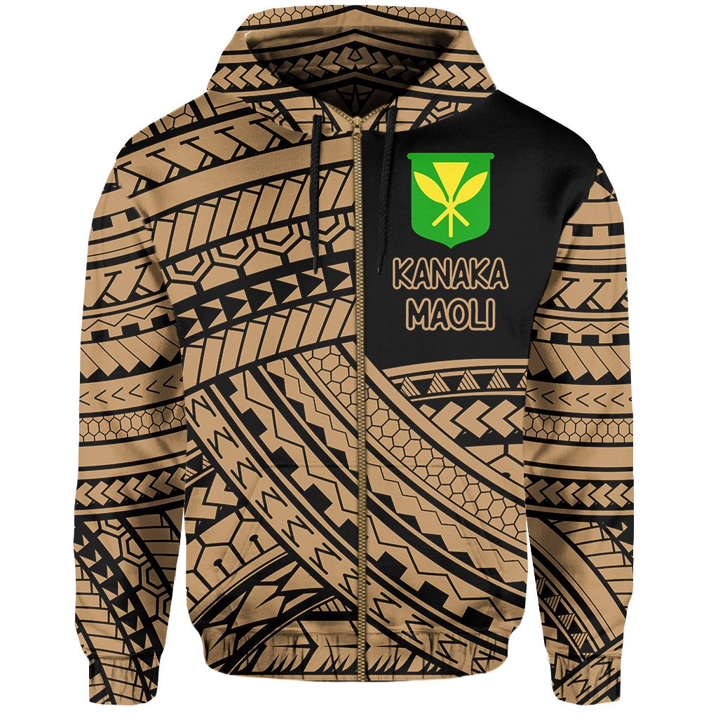 Polynesian Protect Mauna Kea Kanaka Maoli Hawaii Zip Hoodie Gold Quarter Style - Polynesian Pride