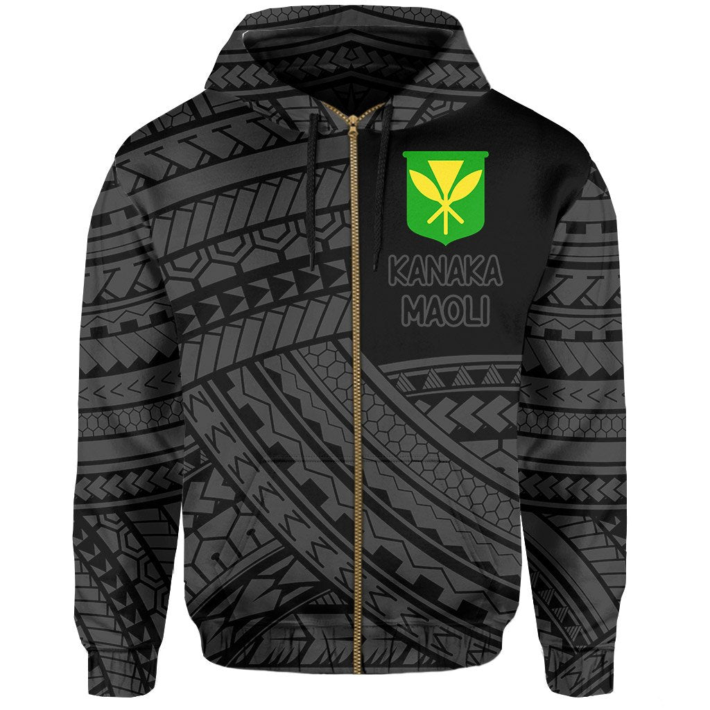 Polynesian Protect Mauna Kea Kanaka Maoli Hawaii Zip Hoodie Grey Quarter Style - Polynesian Pride