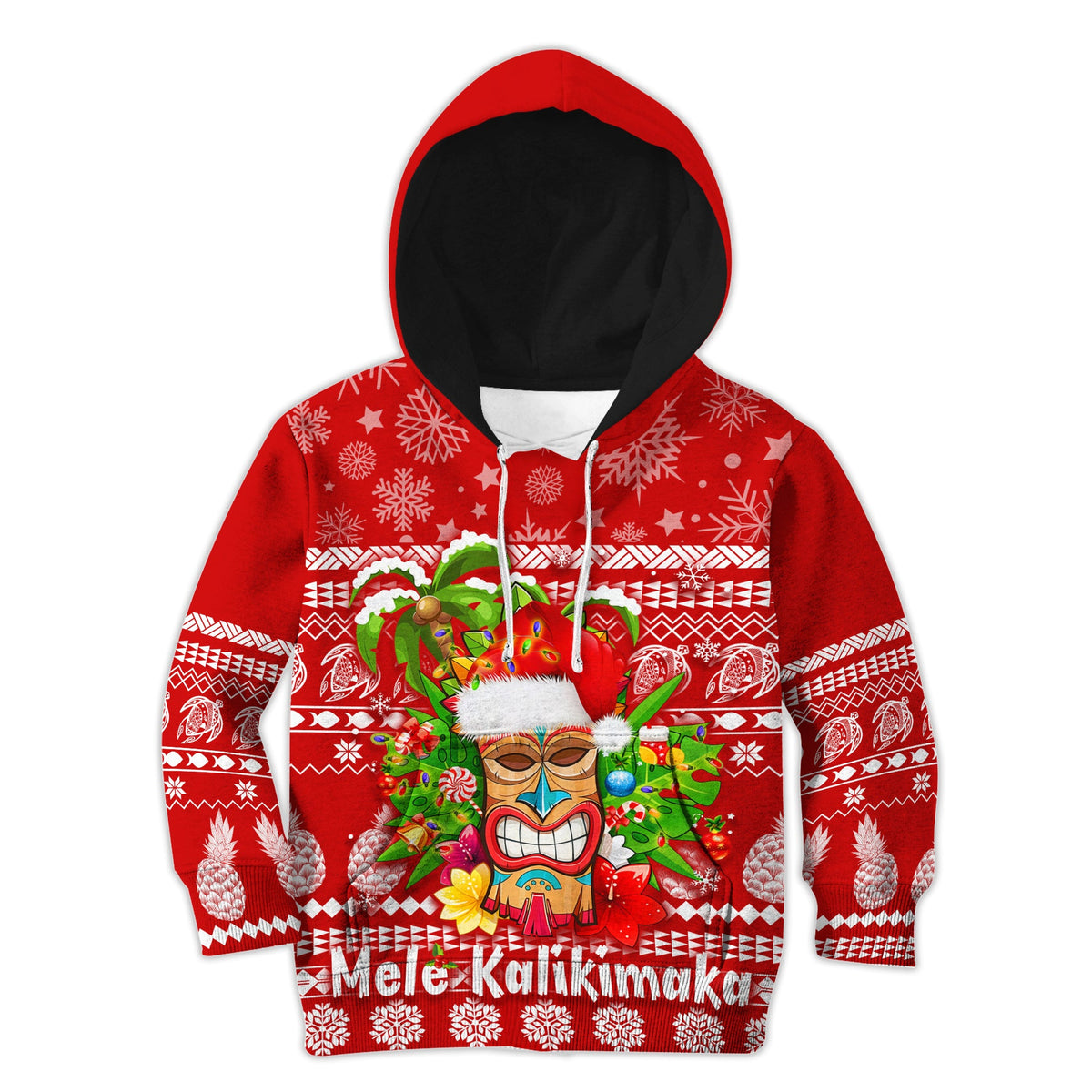 Hawaii Christmas Hoodie KID Mele Kalikimaka - Tiki LT7 Red - Polynesian Pride