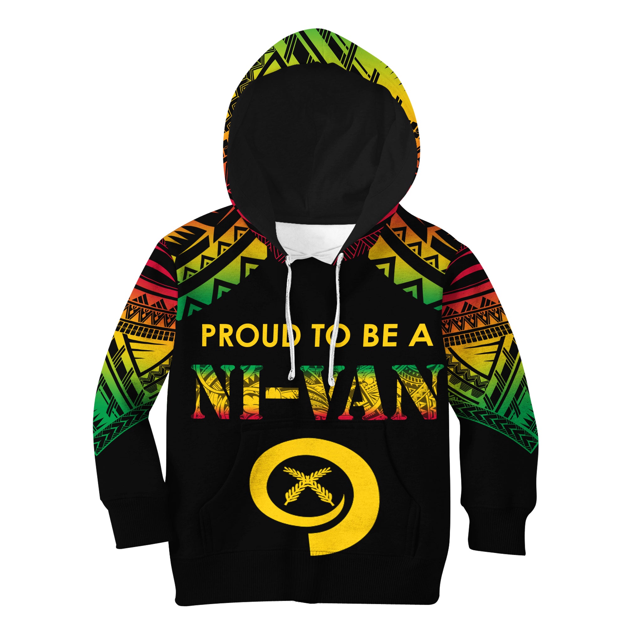 Vanuatu Proud To Be A Ni-Van - Polynesian Pattern Hoodie KID LT7 Black - Polynesian Pride