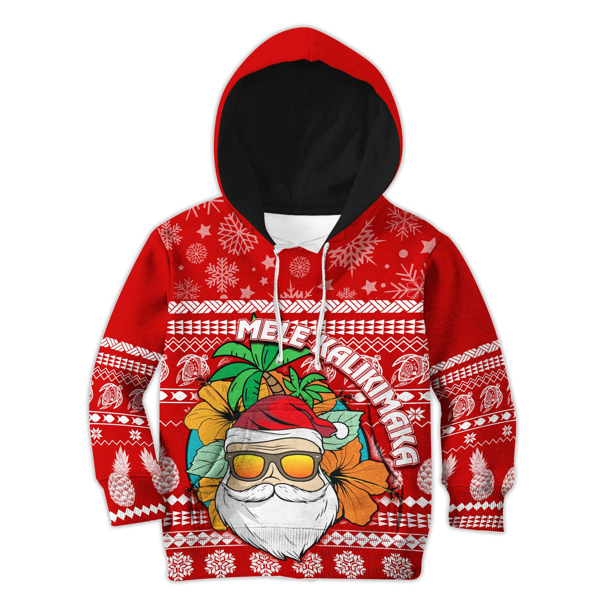 Hawaii Christmas Hoodie KID Mele Kalikimaka - Tropical Santa LT7 Red - Polynesian Pride