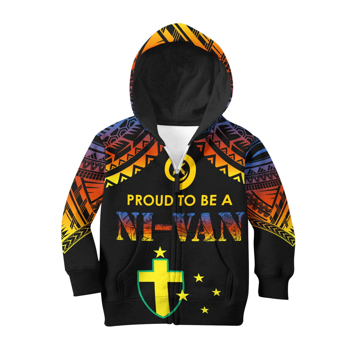 Vanuatu Proud To Be A Ni-Van - Polynesian Pattern KID Hoodie - Tafea Province LT7 Zip Hoodie Black - Polynesian Pride