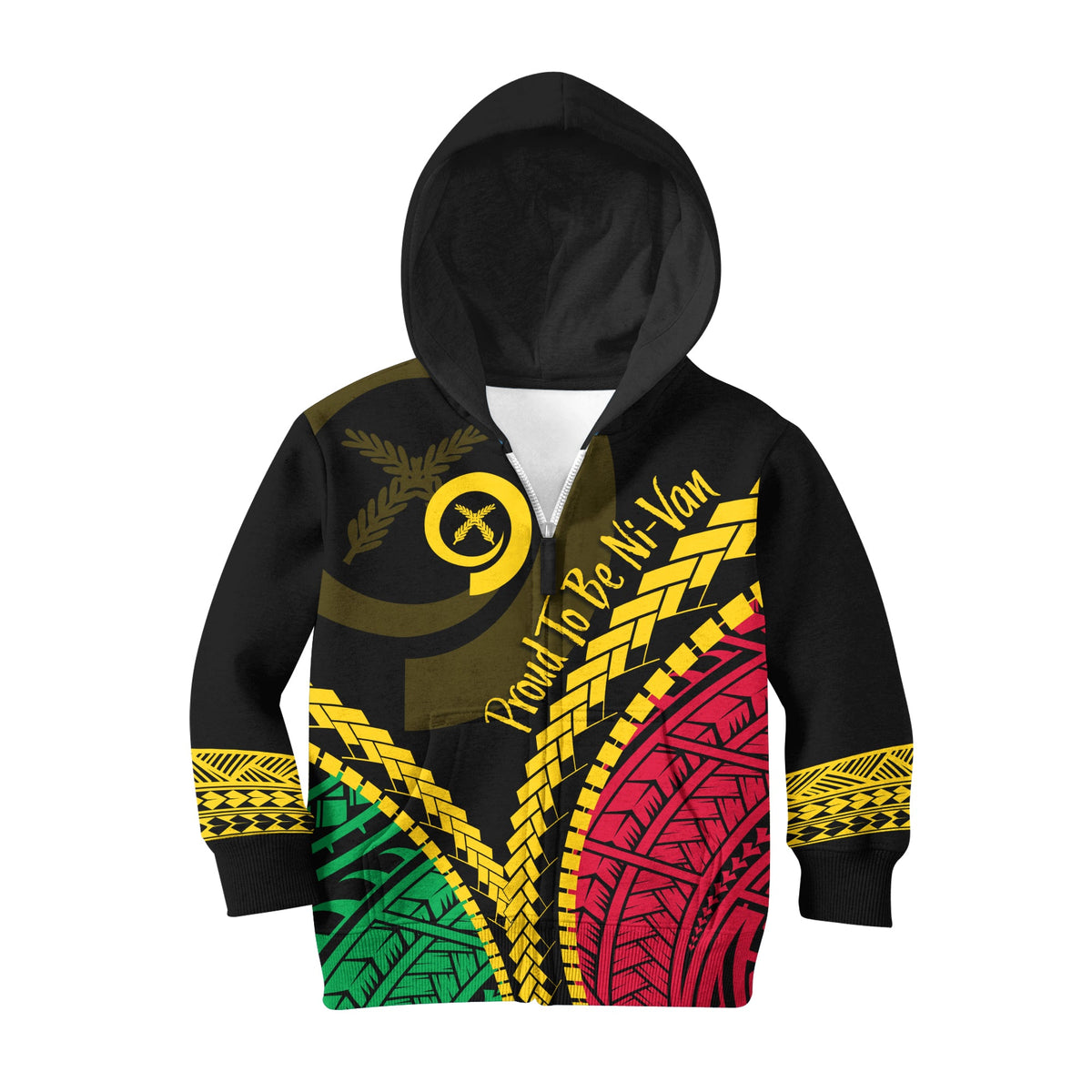 Vanuatu Personalised Hoodie KID Proud Ni - Van Special Version LT7 Zip Hoodie Black - Polynesian Pride