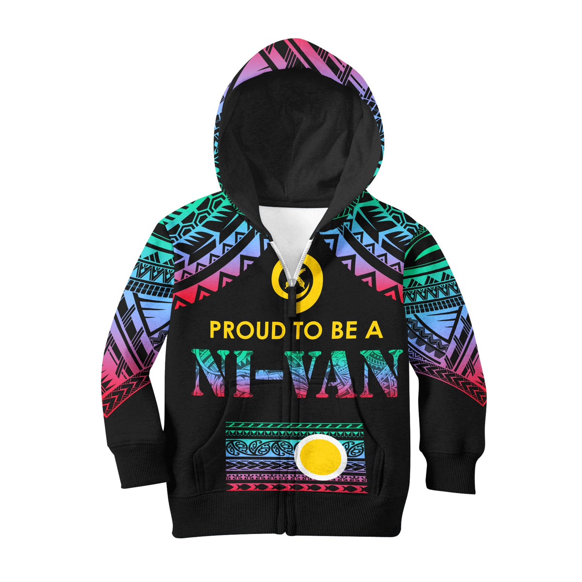 Vanuatu Proud To Be A Ni-Van - Polynesian Pattern KID Hoodie - Shefa Province LT7 Zip Hoodie Black - Polynesian Pride
