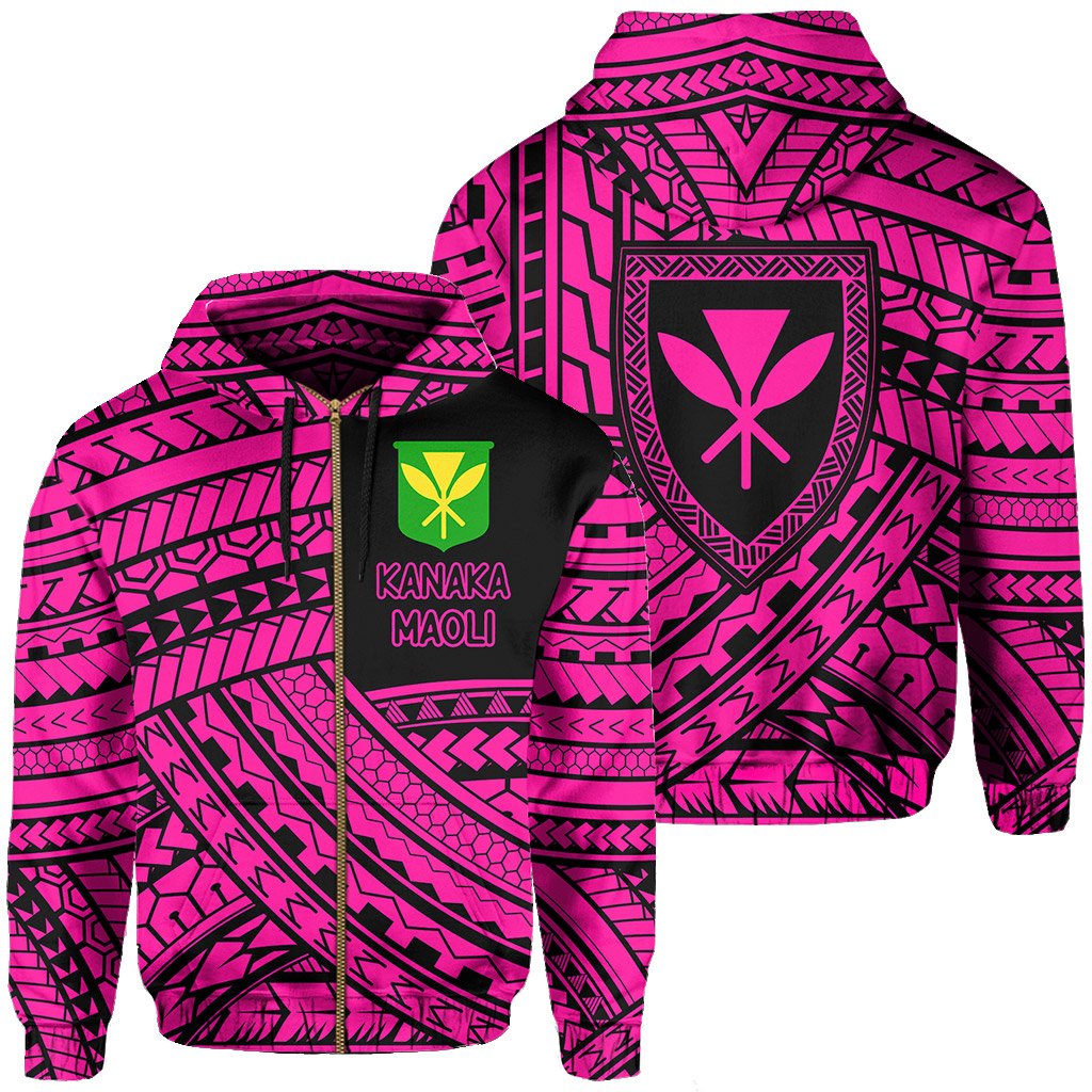 Polynesian Protect Mauna Kea Kanaka Maoli Hawaii Zip Hoodie Pink Quarter Style Unisex Pink - Polynesian Pride