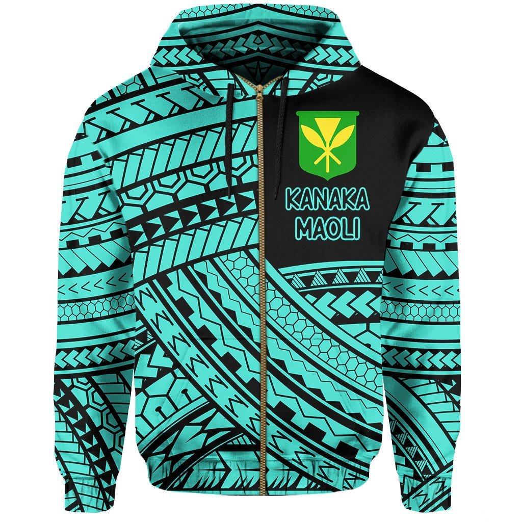 Polynesian Protect Mauna Kea Kanaka Maoli Hawaii Zip Hoodie Turquoise Quarter Style - Polynesian Pride