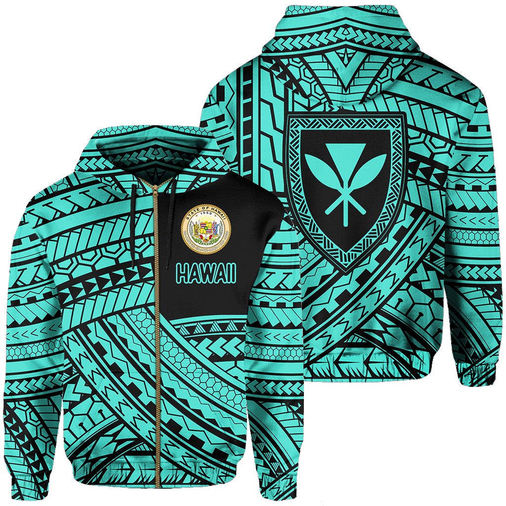 Polynesian Protect Mauna Kea Kanaka Maoli Hawaii Zip Hoodie Turquoise Quarter Style Unisex Turquoise - Polynesian Pride