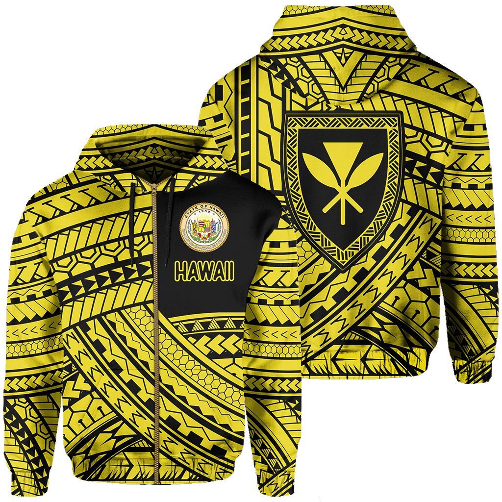 Polynesian Protect Mauna Kea Kanaka Maoli Hawaii Zip Hoodie Yellow Quarter Style Unisex Yellow - Polynesian Pride