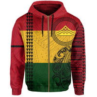 Polynesian Kakau Mauna Kea Protectors Kanaka Flag Hawaii Zip Hoodie - Polynesian Pride