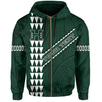 Polynesian Kakau Warrior Turtle American Football Map of Hawaii Custom Zip Hoodie Green - Polynesian Pride