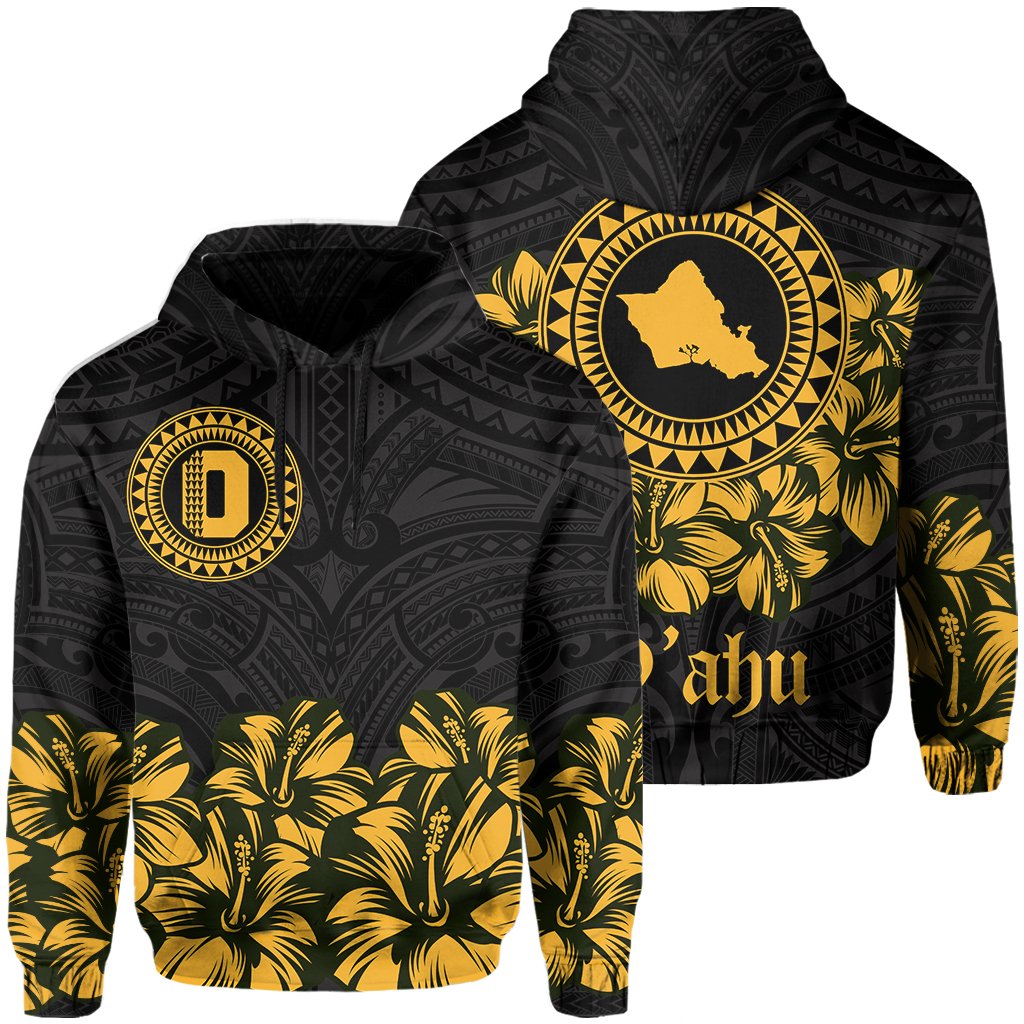 Oahu Map Hibiscus Polynesian Hoodie Lithe Style Unisex Yellow - Polynesian Pride