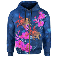 Hawaii Couple Turtle Hibiscus Valentine Hoodie Zip Light Style - Polynesian Pride
